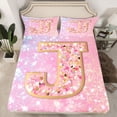 thumbnail image 2 of Feelyou Chic Pink Monogrammed J Bed Sheets, Glitter Mermaid Scale King Sheets, Dreamy Princess Cartoon Sheet Set, Lightweight Room Decor, 4pcs, 2 of 7