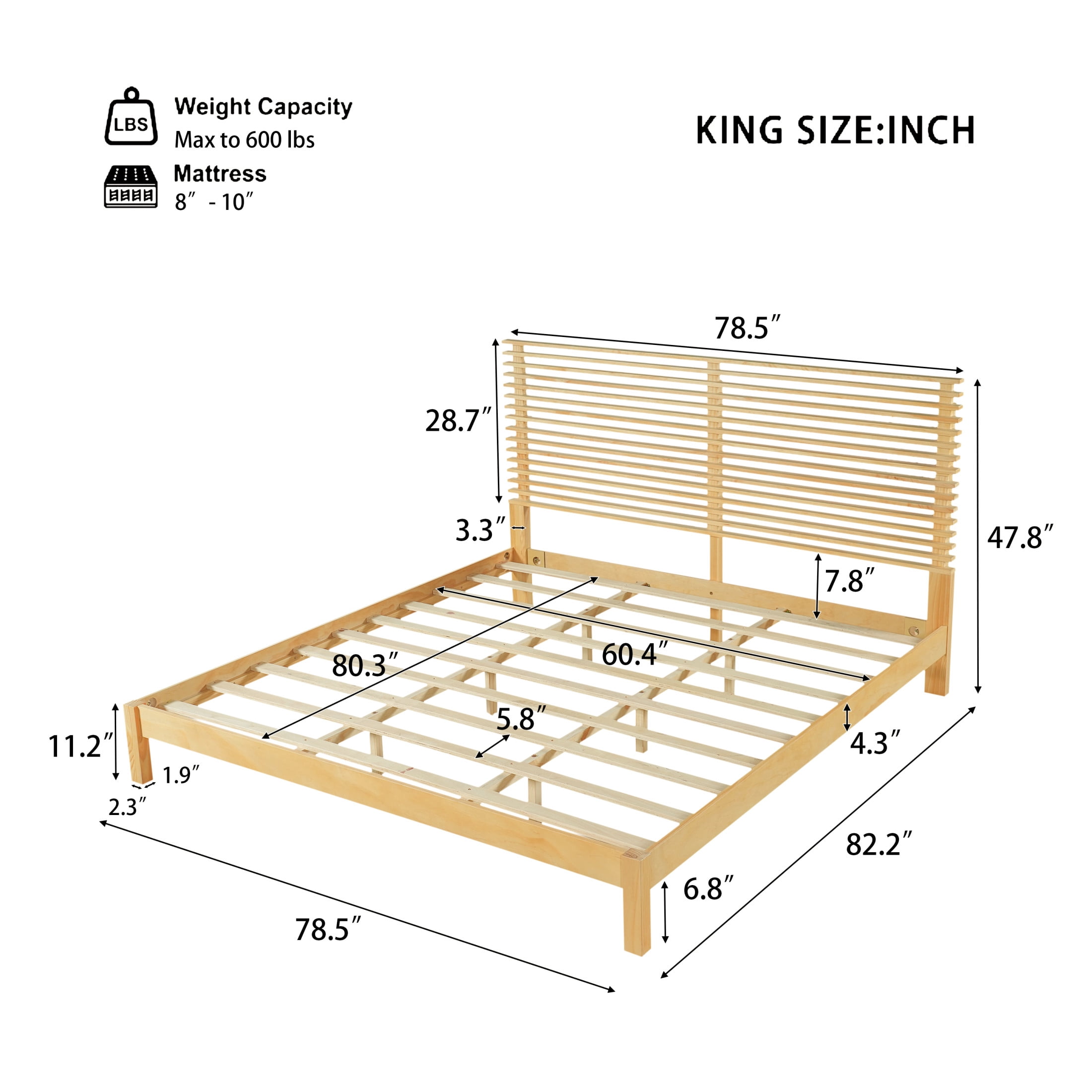 Christopher Knight Home King Wood Bed Frame with 2 Nightstands, Slatted Headboard Design, Natural