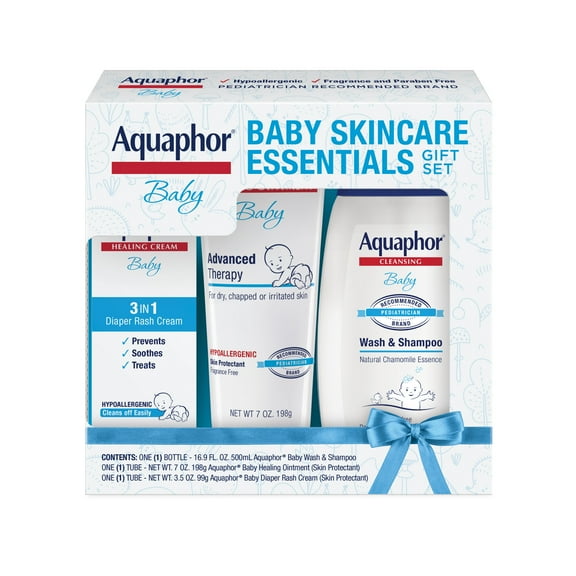 Aquaphor Baby Skincare Essentials Gift Set with Baby Wash, Ointment and Diaper Rash Cream, 3 Piece