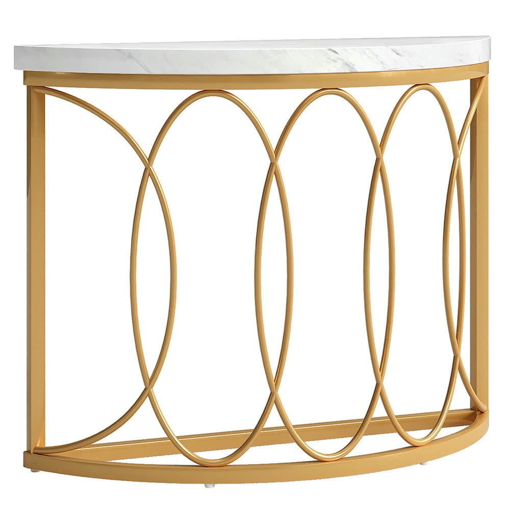Topcobe Faux Marble Console Table, 43" Half Moon Sofa Entryway Table, Modern Furniture for Indoor, Entryway, Hallway