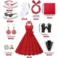 thumbnail image 3 of Women's Dress 1950s Polka Dress Set Audrey Vintage-Inspired Cocktail Halter Swing Dress with Accessories 10PCS, 3 of 8