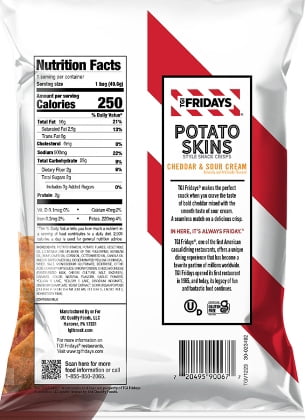 TGI-Fridays: Cheddar and Sour Cream Potato Skins, 1.75 oz. Bags [Pack of 12] – Bold, Crunchy Snack Chips – Bundled by SUPERDEALS with Mystery Gift