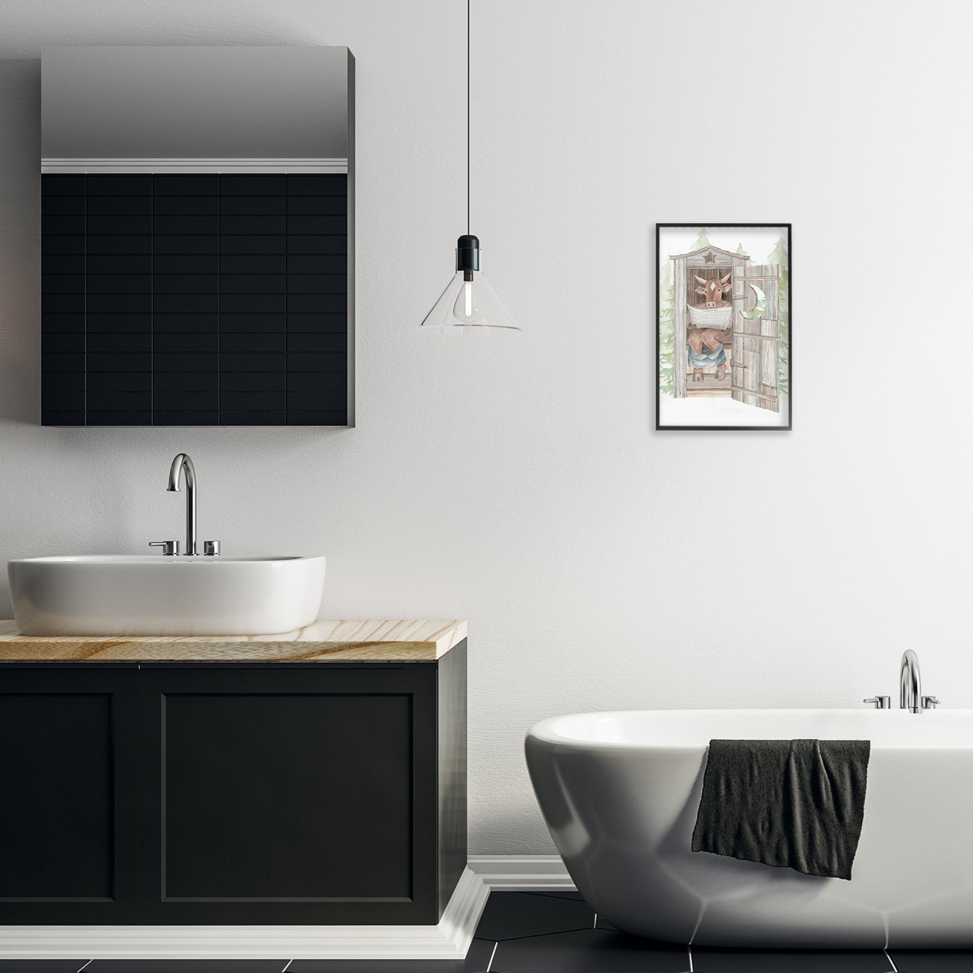 Stupell Industries Daily Moo Outhouse Reading Black Framed Giclee Art, design by Cindy Jacobs