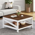 thumbnail image 3 of Dextrus Coffee Table with Storage, Farmhouse Cocktail Center Table for Living Room, Brown and White, 3 of 8