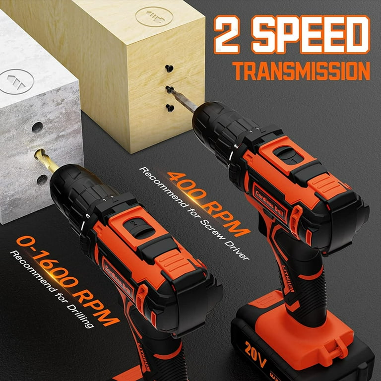 V VONTOX Cordless Drill 20V Power Drill 42N.m 2x2000mAh Batteries