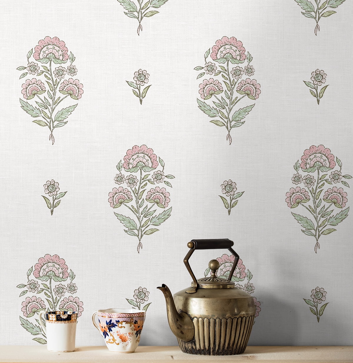 NextWall Blush & Basil Floral Spot Premium Matte Non-Woven Peel and Stick Wallpaper - 20.5 in. W x 18 ft. L Roll