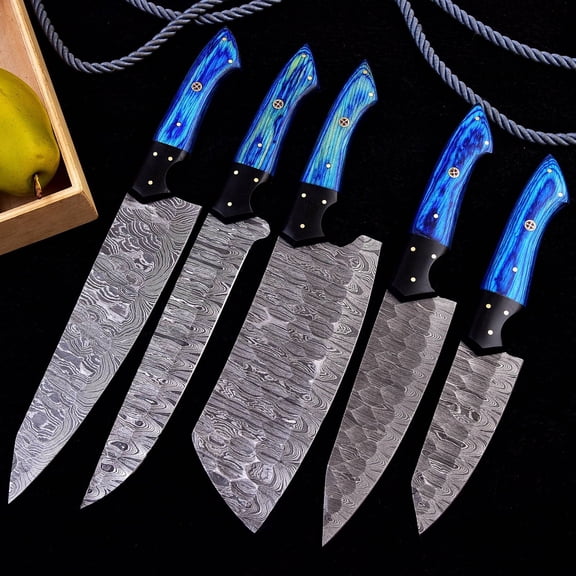 5 PIECES CUSTOM HANDMADE DAMASCUS STEEL CHEF KNIFE SET KITCHEN KNIVES CHEF SET