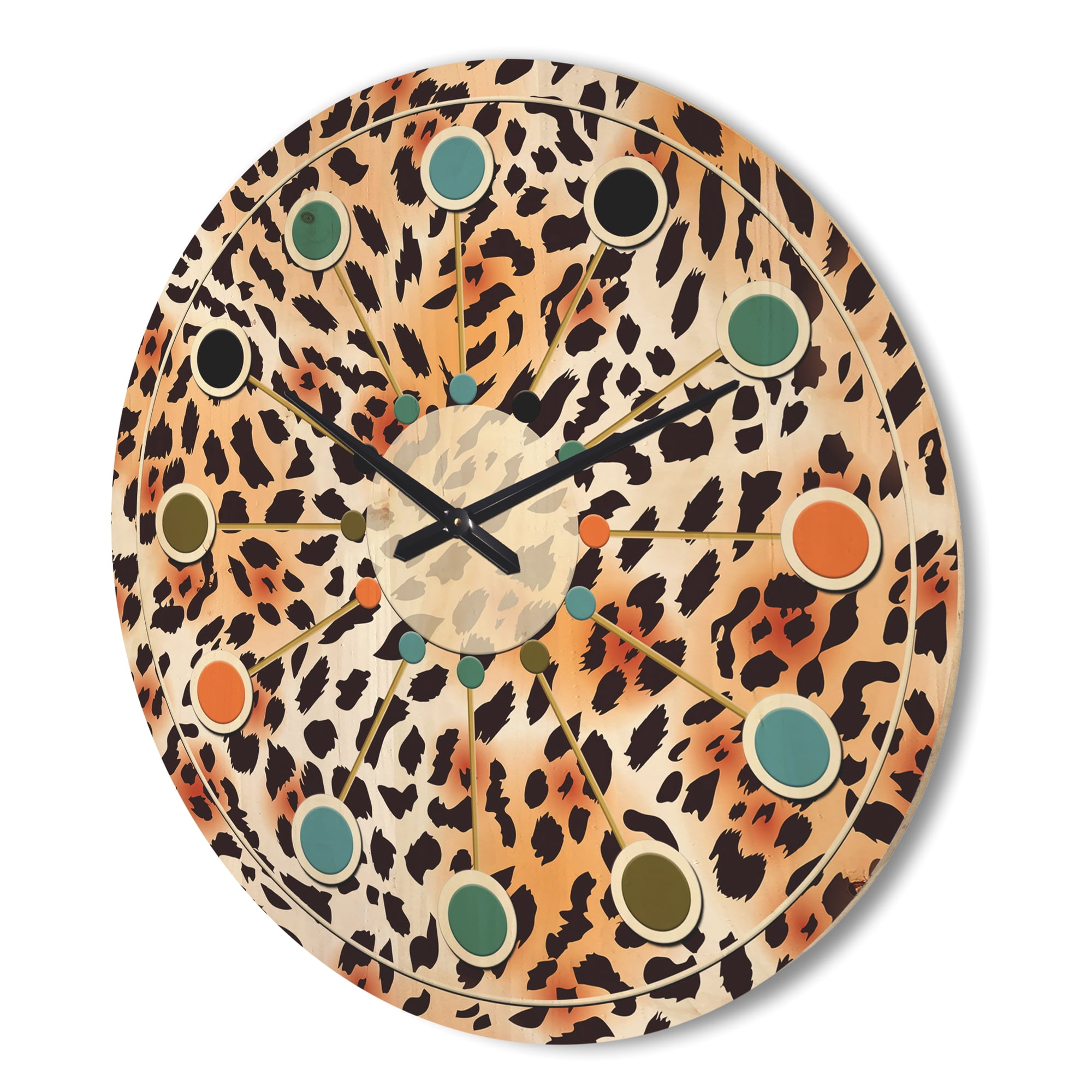Designart 'Leopard Fur Safari Pattern II' Mid-Century Modern Wood Wall Clock