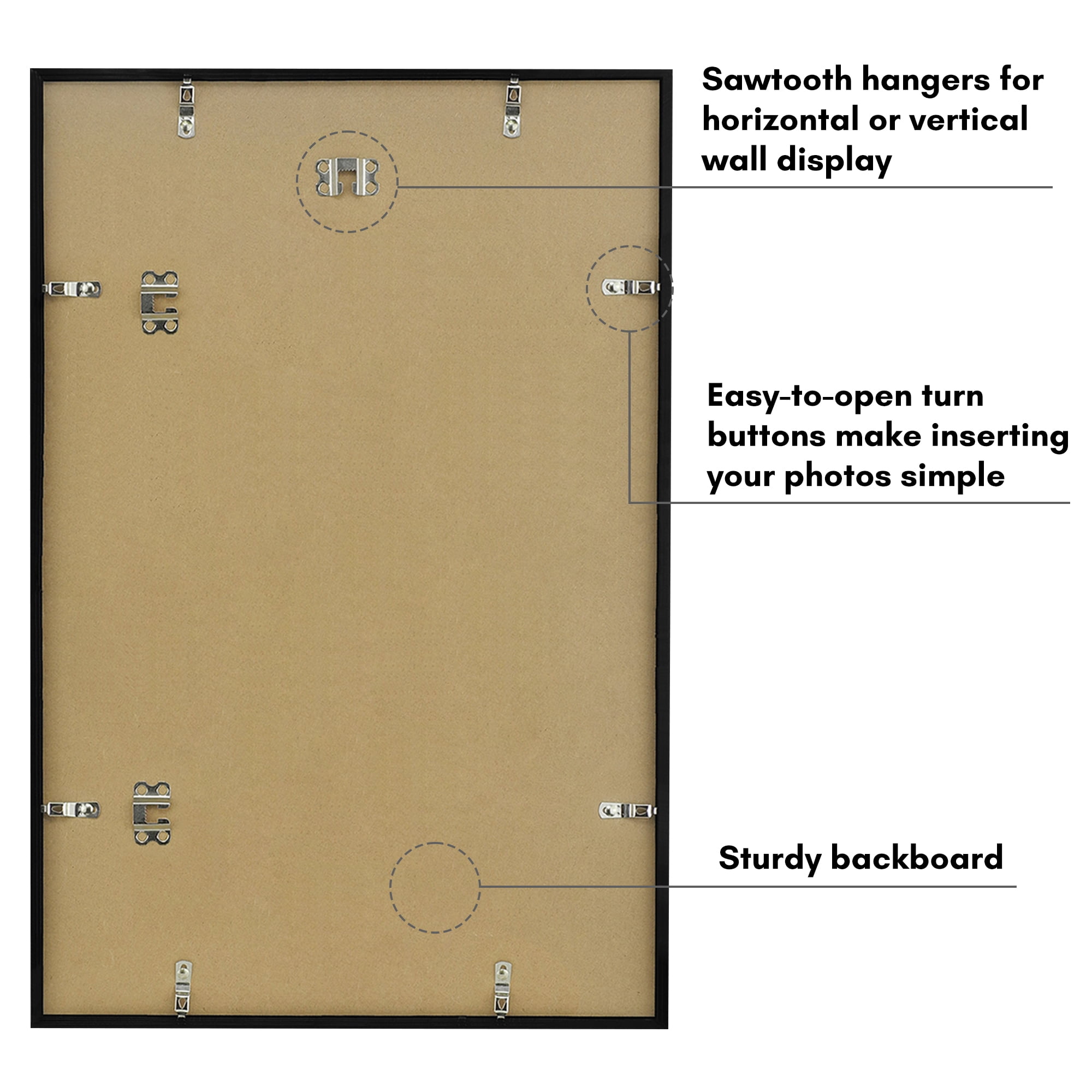 Americanflat 16x24 Poster Frame with Polished Plexiglass with 8x12 Mat Display Photo Streamline Thin - Black