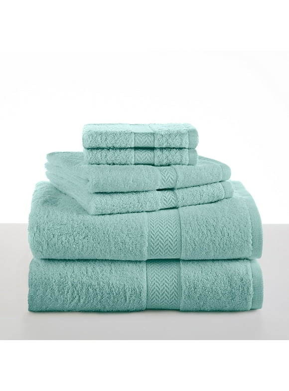 Martex 7129513 Ringspun Solid Soft Absorbent Cotton 6 Piece Hand and Bath Towel Set Blue