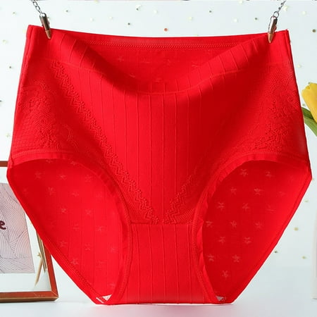 Xunlbb Women Underwear Women s Solid Lace Plus Size High Waist Leak Proof Cotton Crotch Shorts Underwear Panties (Red XL) on Clearance
