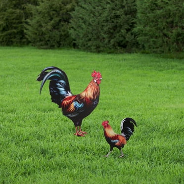 Rooster Garden Statues Decor, Outdoor Metal Chicken Sculpture Yard Art for Farm Patio Lawn Backyard Home Decorations