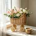 thumbnail image 2 of Woven Rattan Stroller Shaped Flower Basket with Handle, Vintage Wicker Baby Carriage Planter for Photography Props, Wedding Parties, Home Decor, 2 of 6