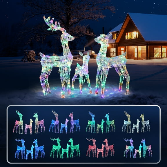 Zimtown Outdoor 3-Piece Lighted Christmas Reindeer Set Decoration for Outdoor Yard Decor, Multicolour