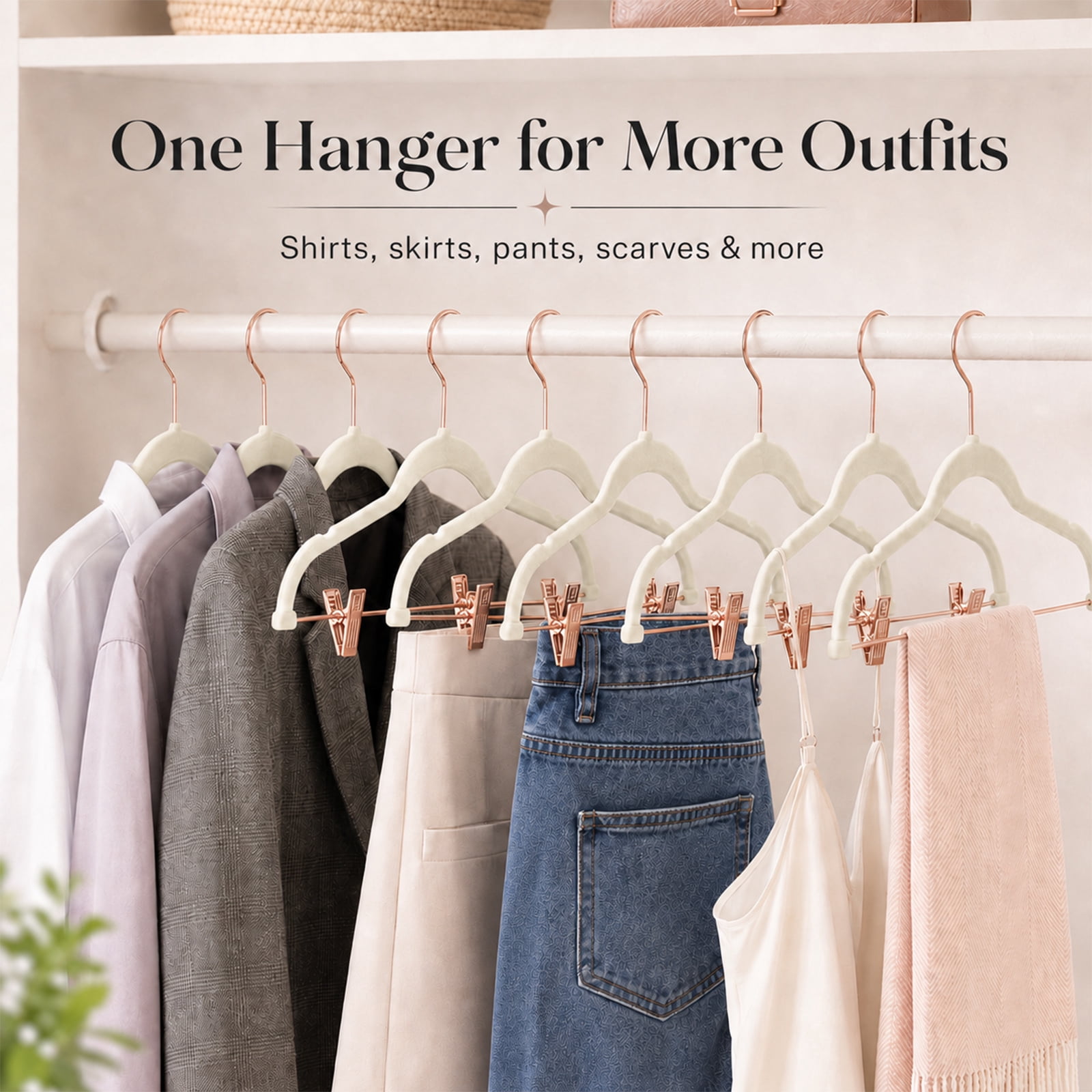 ACSTEP 24 Pack Velvet Pants Hangers with Adjustable Clips, Non-Slip Slim Skirt Hangers for Pants, Jeans, Dresses & Closet Organization, White