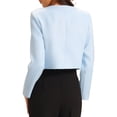 thumbnail image 3 of INSPIRE CHIC Women's Tweed Short Jacket Crewneck Button Down Long Sleeve Work Cropped Blazer S Light Blue, 3 of 4