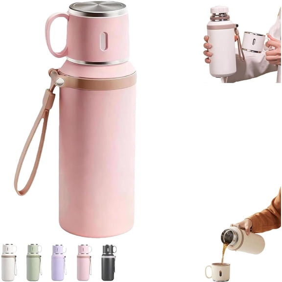2-in-1 Stainless Steel Vacuum Insulated Bottle Leakproof Travel Tumbler(Pink)