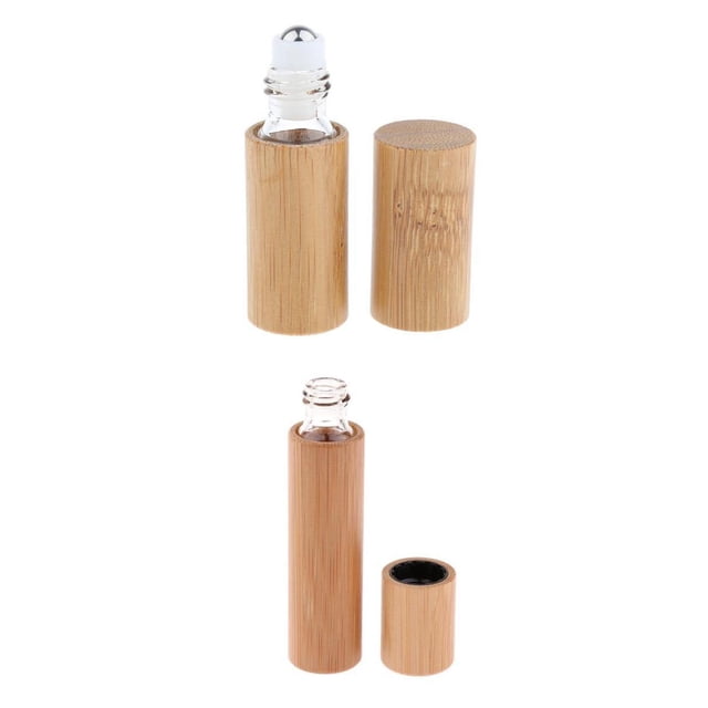 2 de Rodillo de Aceite Esencial de Perfume de Bambú Natural, Contenedor de 5 Ml + 10 Ml