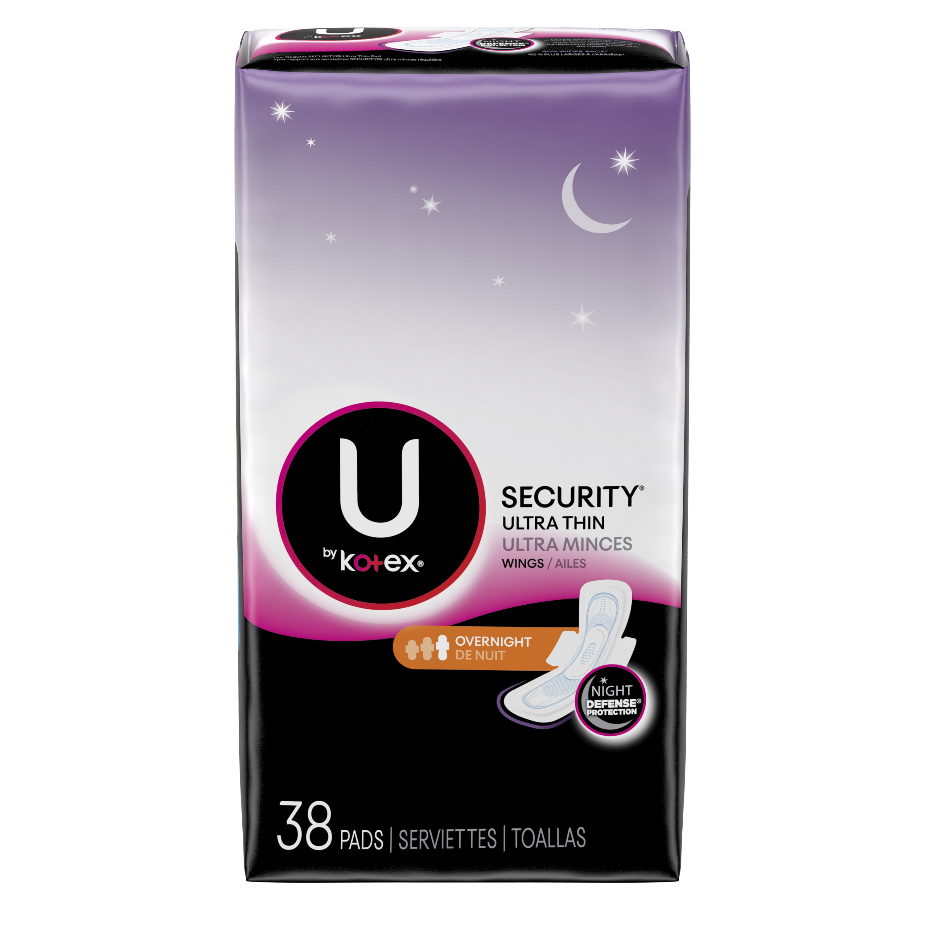 U by Kotex Security Ultra Thin Pads with Wings, Overnight, Unscented