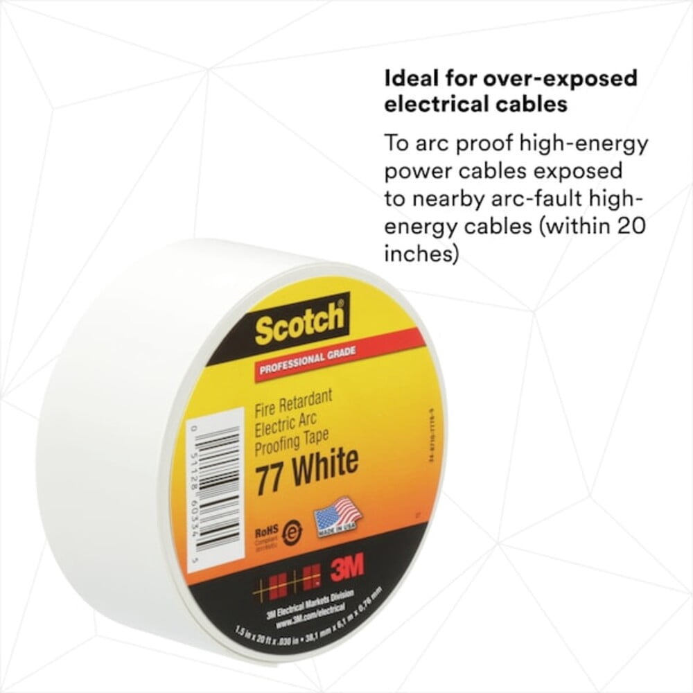 3m Electrical Tape, White, 6-5/8 yd L, 1-1/2 in W 77WHITE-1-1/2X20FT