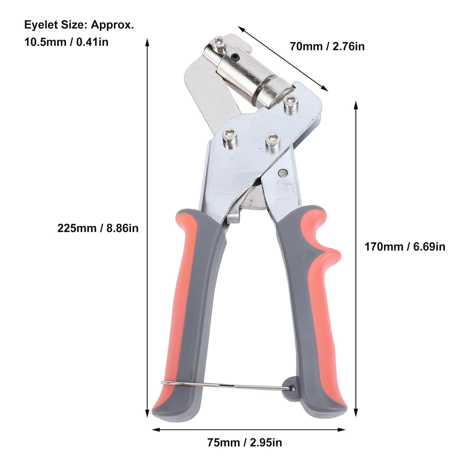 Nieyigj Grommet Kit 3/8 inches / 10.5 mm Fabric Handheld Hole Punch Pliers Press Tool Orange Gray with 500 Set Silver Grommets Eyelets for Tarps Tents Heavy Duty 2.2 lbs / 1 kg