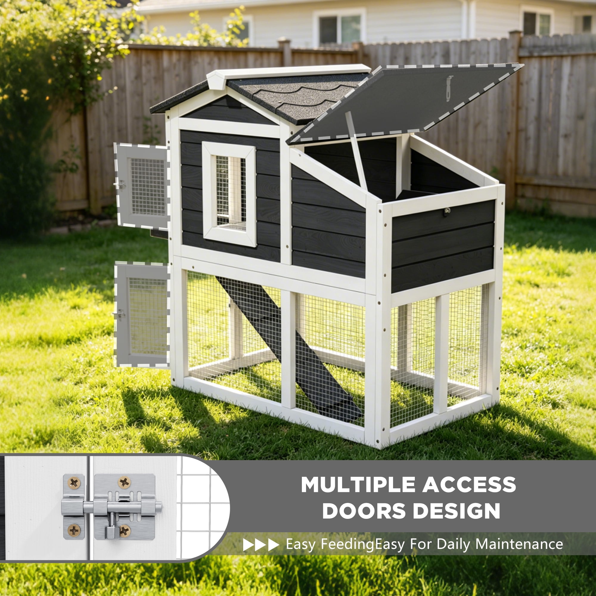 Outdoor Weatherproof 2-Tier Quail Cage with Pull Out Tray & Open Roof, Suitable for 6 Quails, Black & White