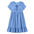 thumbnail image 4 of 2026 Summer Dress for Women Cotton Linen Peter Pan Collar Tie Neck Short Sleeves Ruffled Hem Knee-Length Dress, 4 of 7