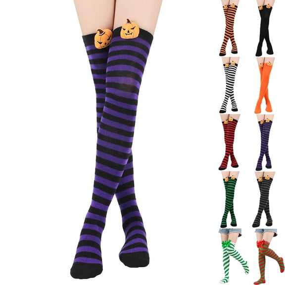 Halloween Thigh High Socks for Women Fashion Striped Thick Warm Halloween Pumpkin Socks With Large Size Socks