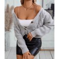 thumbnail image 5 of SWSMCLT Women's V Neck Cardigan Sweater Long Sleeve Winter Knitted Short Button Down Warm Sweater Top Spring Fall Holiday Loose Fit Chunky Soft Cozy Cable Knit Grey Large, 5 of 5