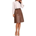 thumbnail image 2 of INSPIRE CHIC Women's Faux Leather Skirt A-Line High Waist Vintage Pencil Midi Skirt XS Brown, 2 of 6