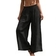 thumbnail image 2 of LEKWK Linen Pants Women Elastic High Waisted Wide Leg Pants Loose Fit Lounge Pants Breathable Soft Summer Beach Vacation Casual Outfits, 2 of 7