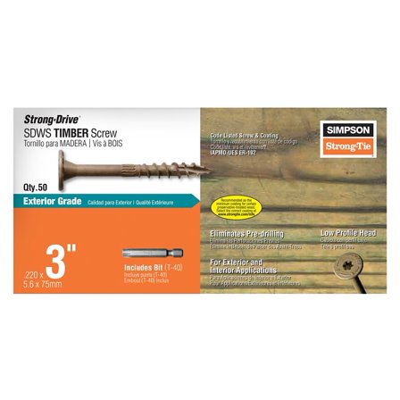 Simpson SDWS22300DB-R50 3" T-40 SDWS Timber Screw w/Double Barrier Coating