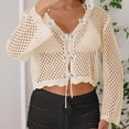 thumbnail image 4 of jobturf Swimsuit Coverup for Women Trendy Hollow Out Crochet Tops Beach Vacation Summer Shirts Cover Ups Tie Front Cardigan Swimwear, 4 of 6