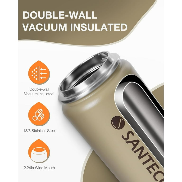 SANTECO water bottle 24 oz (about 680.4 ml), vacuum insulation stainle