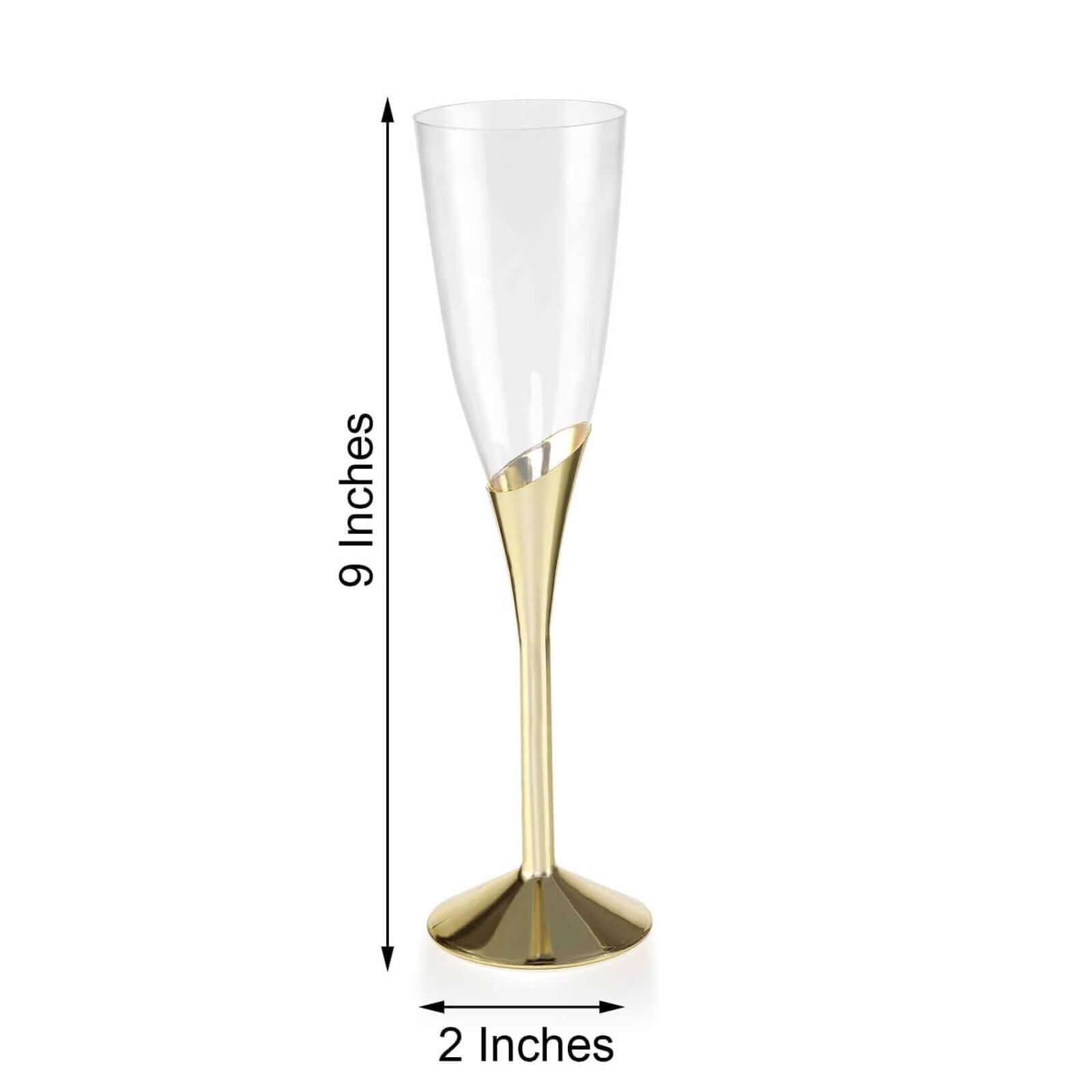 Efavormart 30 Pack | 5 oz | Plastic Champagne Flutes Disposable | Gold | Colored Detachable Base