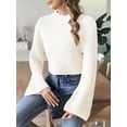 thumbnail image 6 of Women'S Cropped Sweater Knit Long Sleeve Crewneck Soft Pullover Sweater Top White M, 6 of 8