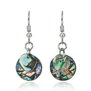 AeraVida Vibrant Pair of Stacked Discs Abalone Shell Round Fishhook Dangle Earrings
