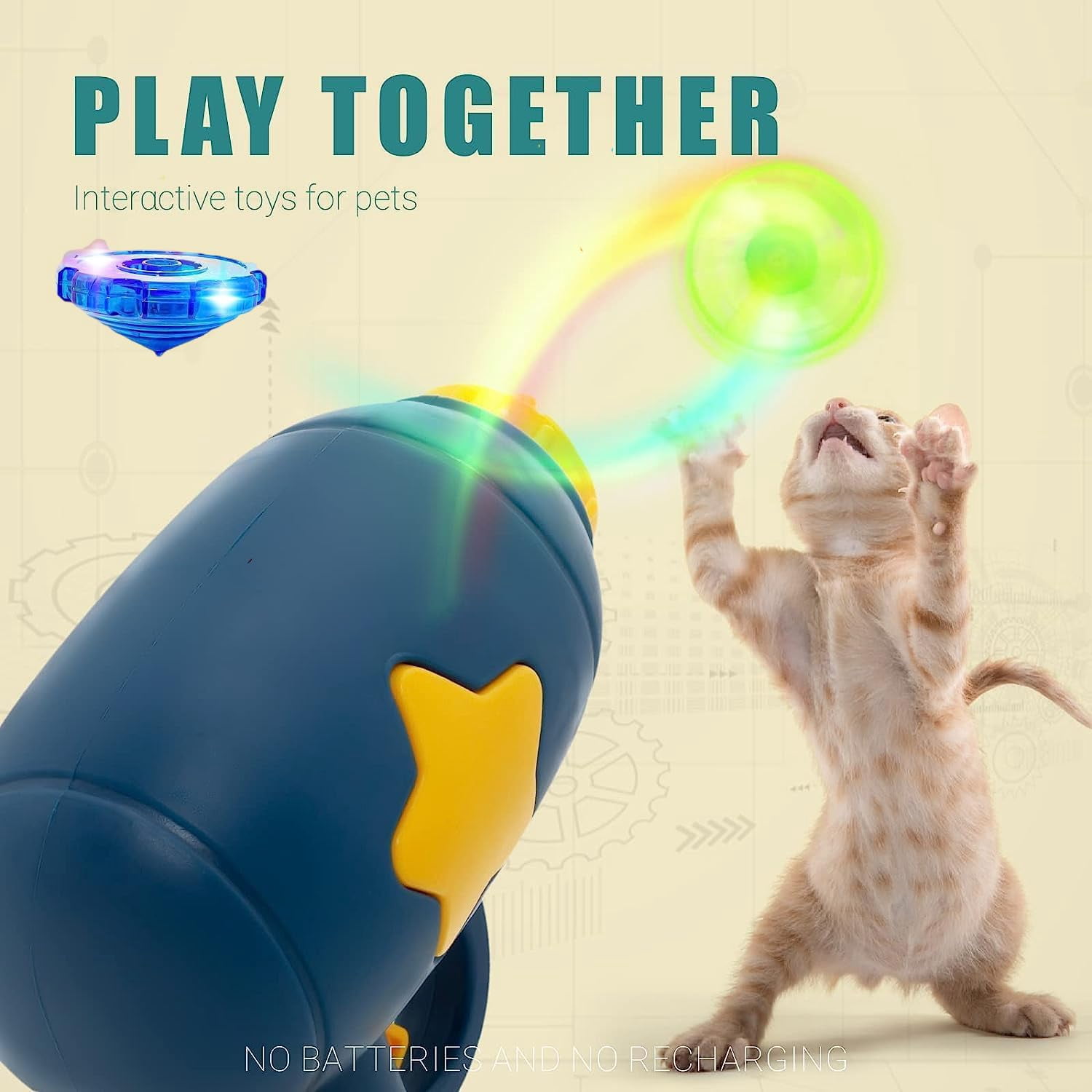 Cat Fetch Toy with Colorful Flying Propellers - Interactive Kitten Chasing Training Toy, Flying Disc Launcher Set for Indoor Outdoor Hunting Play, Pet Enrichment Activity