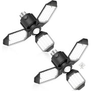 2 Pack Motion Sensor Garage Light, 8000LM LED Garage Lights Motion Activated, 3 Switch Modes, 6500K Indoor Motion Sensor Light Bulb for Garage, Stairway, Laundry Room, Basement