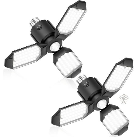 2 Pack Motion Sensor Garage Light, 8000LM LED Garage Lights Motion Activated, 3 Switch Modes, 6500K Indoor Motion Sensor Light Bulb for Garage, Stairway, Laundry Room, Basement