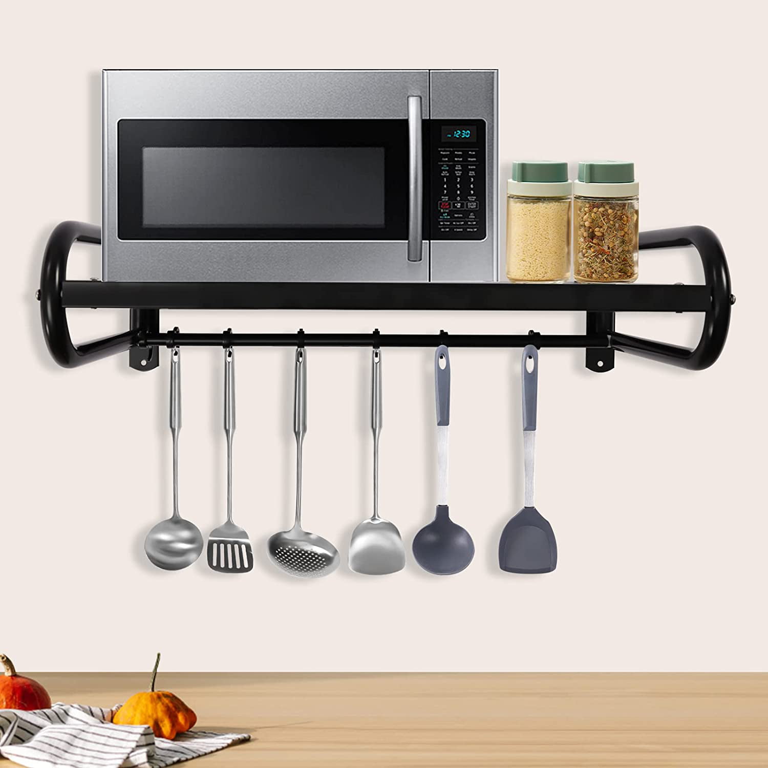 Wall Mount Microwave Oven Shelf Kitchen Wall Pot Pan Rack Space-Saving  Kitchen Storage Solution Suitable for Electric Oven, Microwave Oven (Color  