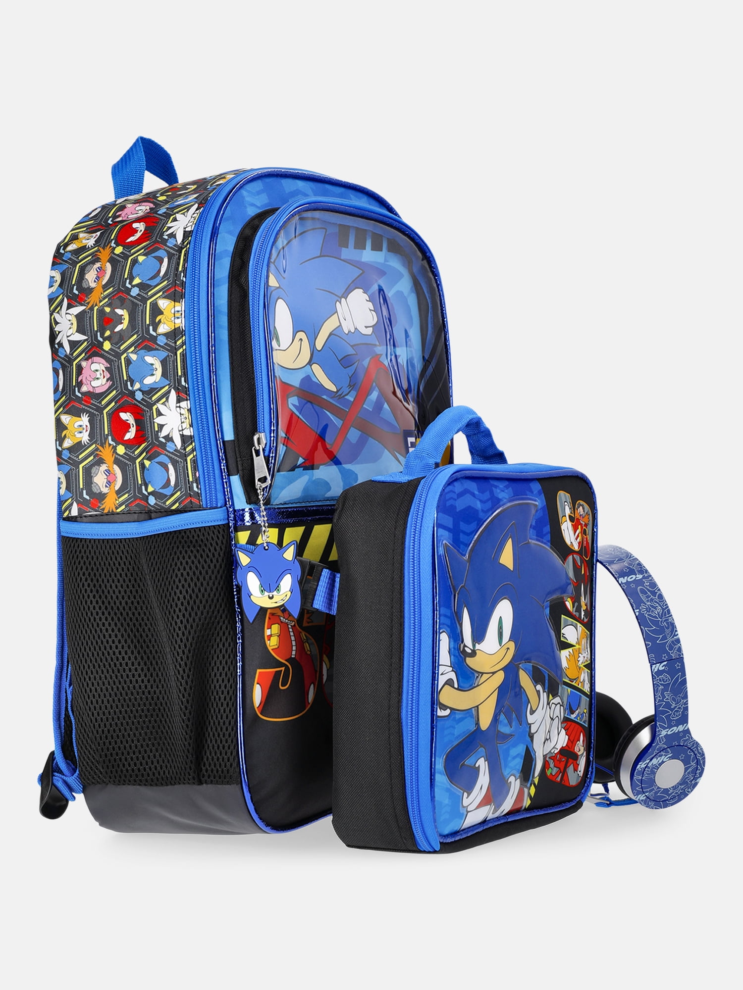 Sonic the Hedgehog 17" Backpack, Lunch Tote and Headphones Set, 3-Piece, Blue