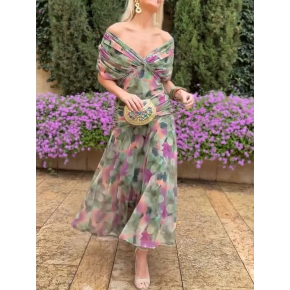 Spring/Summer Mesh Print Sundress - Vacation Casual Party Dress
