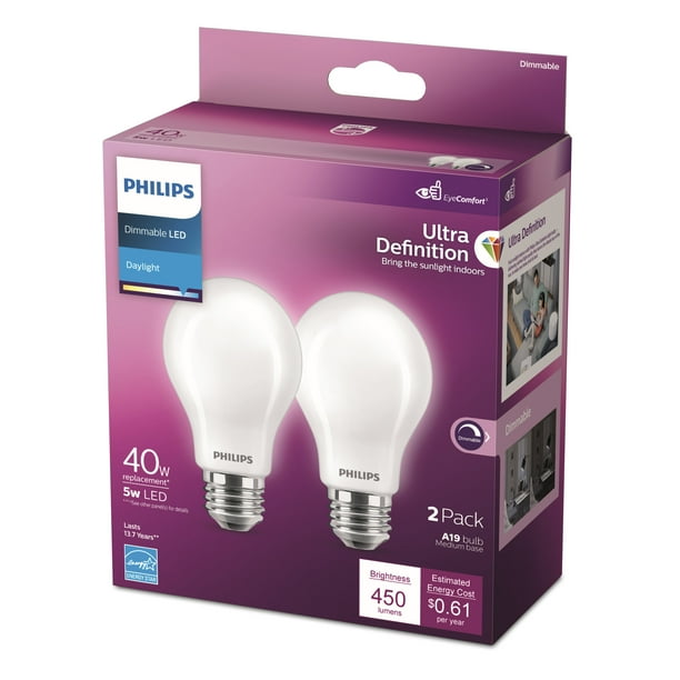 Philips Ultra Definition LED 40watts A19 Light Bulb, Frosted Daylight