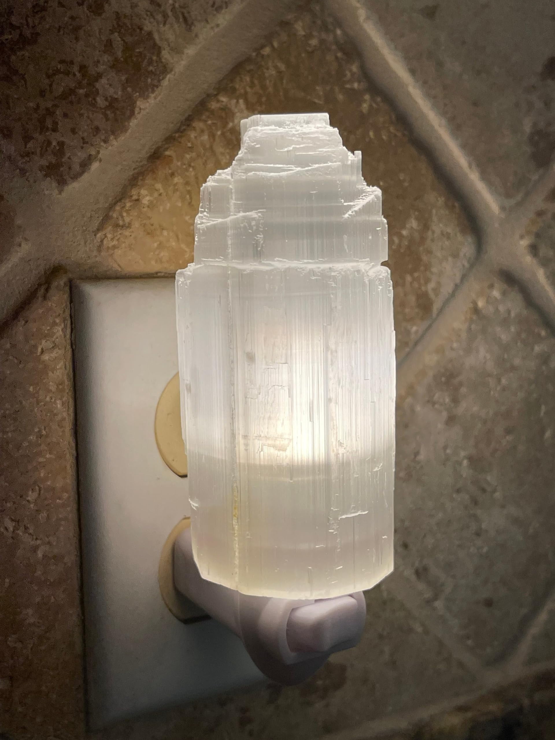 Selenite Iceberg Night Light, Selenite Crystal Nightlight Plugin, Selenite Skyscraper, Night Light Kids and Baby Nursery (2 Night Lights)