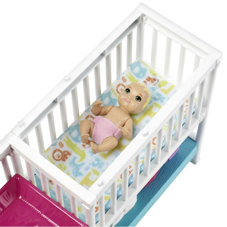 Barbie Skipper Babysitters Inc Nap n Nurture Nursery Playset with Brunette Doll Baby Accessories