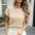 thumbnail image 2 of Gtoiithly Womens Summer Short Sleeve Tops Crew Neck Pullover Sweaters Cap Sleeve Loose Dressy Casual Blouse Basic Clothes Beige L, 2 of 9