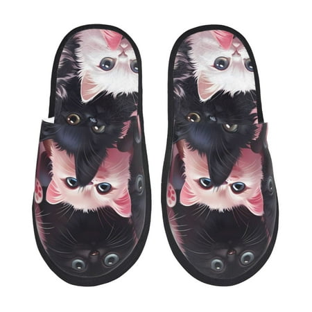 

Disketp Cute Kittens Group Portrait Fuzzy House Memory Foam Slippers Furry Fur Lined Bedroom Shoes Cozy Indoor-Large