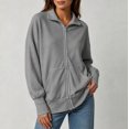 thumbnail image 3 of DISKEBUISS Women's Ribbed Full Zip Up Jacket Stand Collar Long Sleeve Sweatshirt Coat with Thumb Holes & Pockets for Fall Winter, 3 of 7
