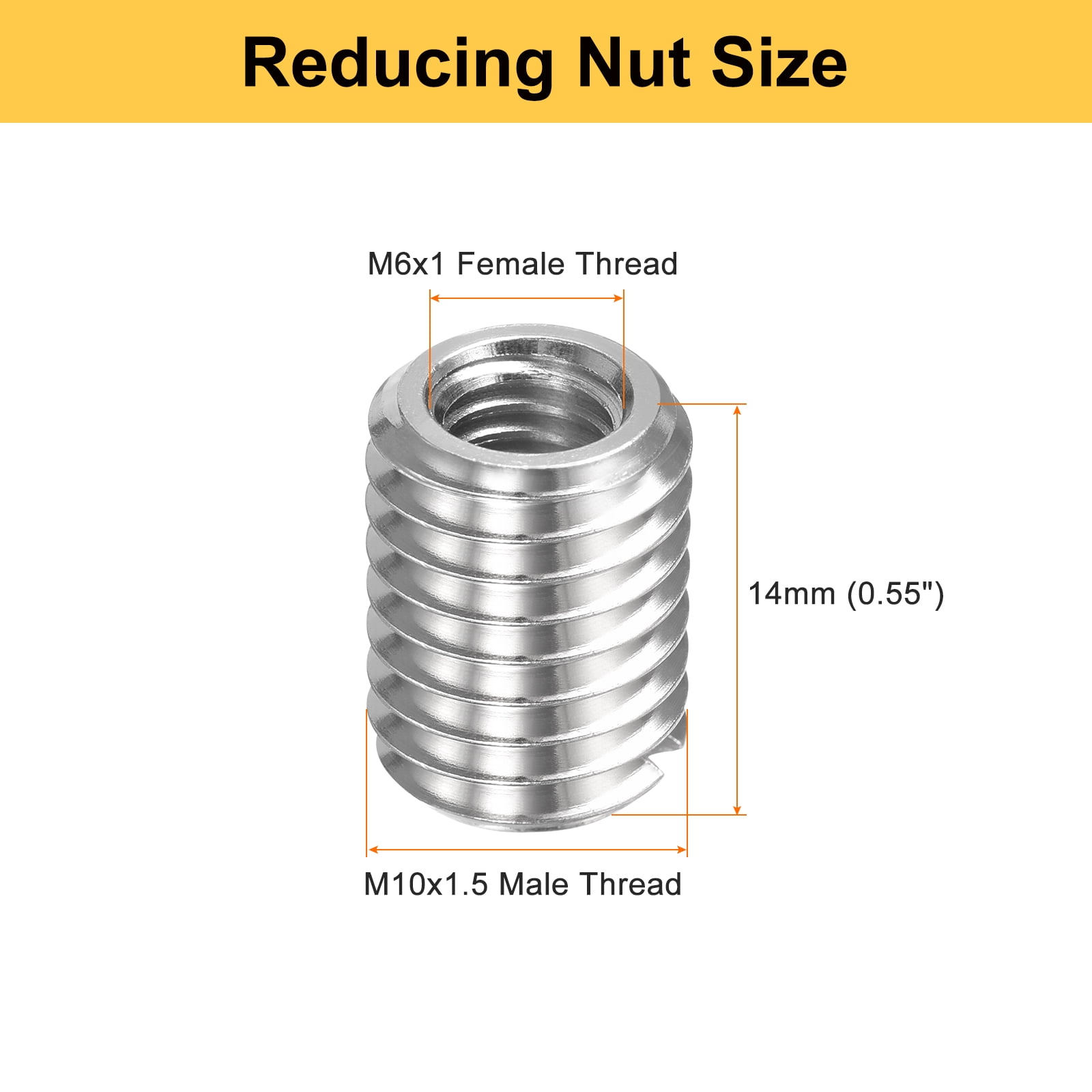 Uxcell 40pcs Thread Repair Inserts M10 x 1.5 Male to M6 x 1 Female Thread 14mm Long Stainless Steel Reducing Nuts Metric Self Tapping Sleeves